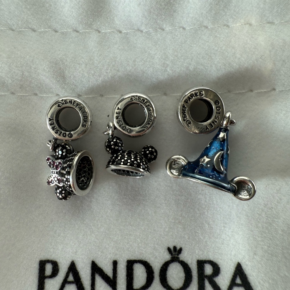 Set of 3 Pandora Disney charms for charm bracelet, Mickey and Minnie charms